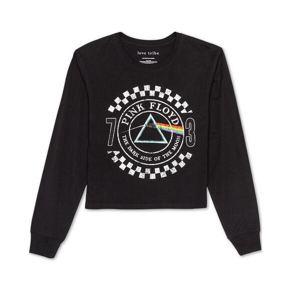 Love Tribe Pink Floyd Rock Long-Sleeved Cropped Graphic Tee NWT - Picture 1 of 5